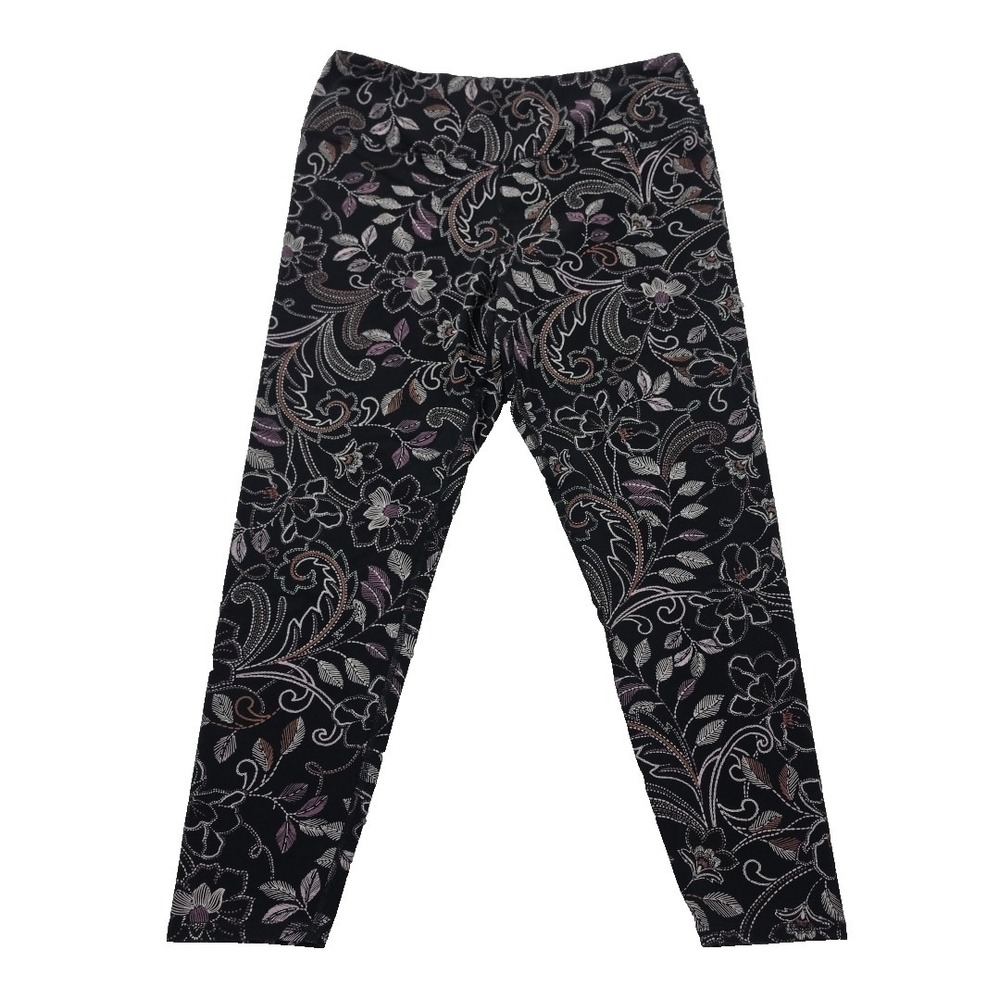 J. Jull‎ Fit Breath Yoga Leggings Womens L Black Purple Cotton Spandex Athletic